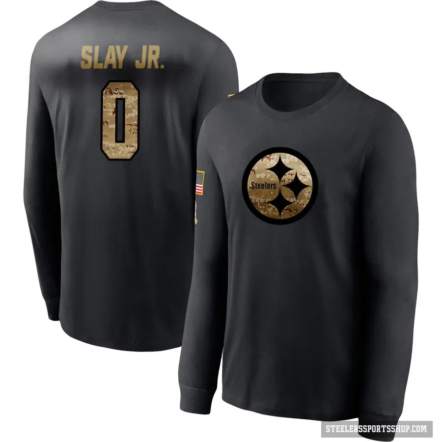 Men's ＃0 Darius Slay Jr. Pittsburgh Steelers Black 2020 Salute To Service Sideline Performance Long Sleeve T-Shirt