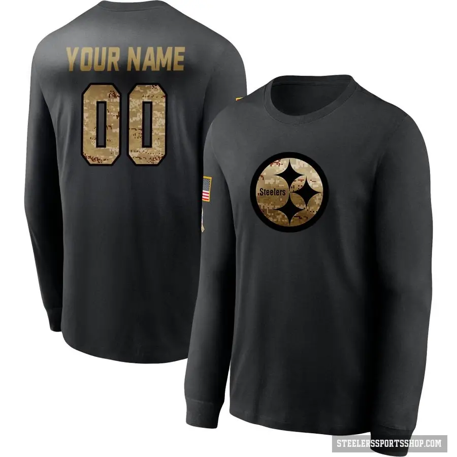 Men's ＃00 Custom Pittsburgh Steelers Black 2020 Salute To Service Sideline Performance Long Sleeve T-Shirt