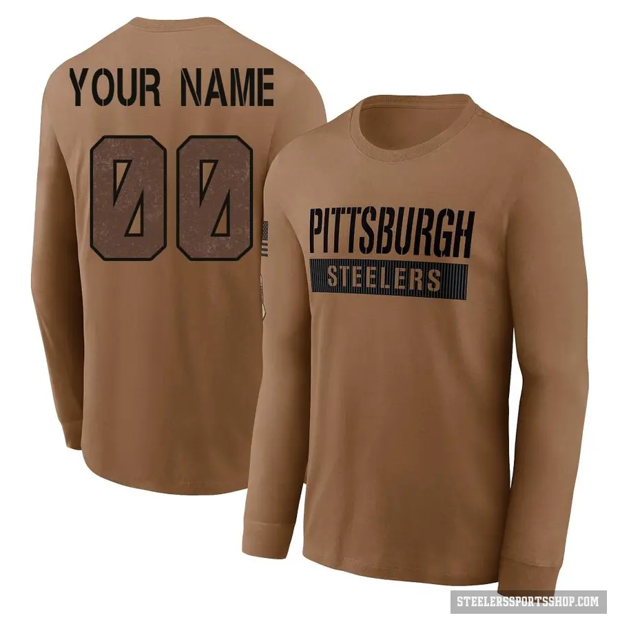 Men's ＃00 Custom Pittsburgh Steelers Brown 2023 Salute To Service Long Sleeve T-Shirt