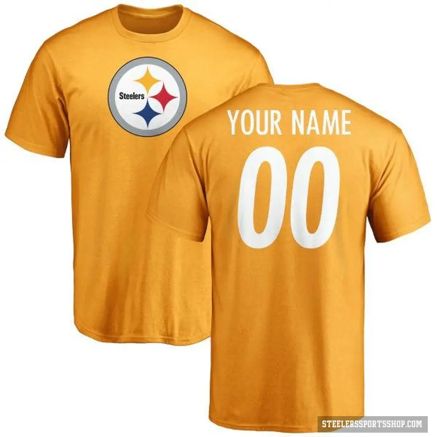 Men's ＃00 Custom Pittsburgh Steelers Gold Logo T-Shirt