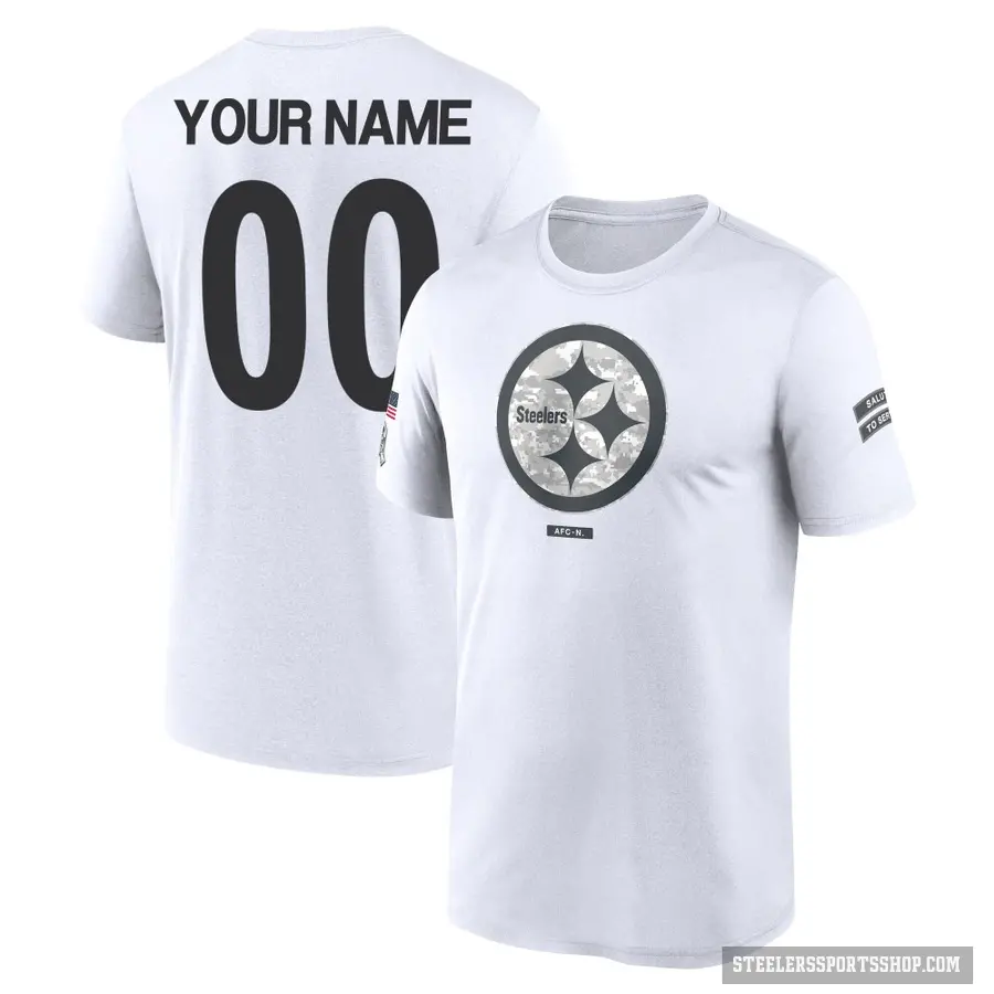 Men's ＃00 Custom Pittsburgh Steelers White 2024 Salute to Service Performance T-Shirt