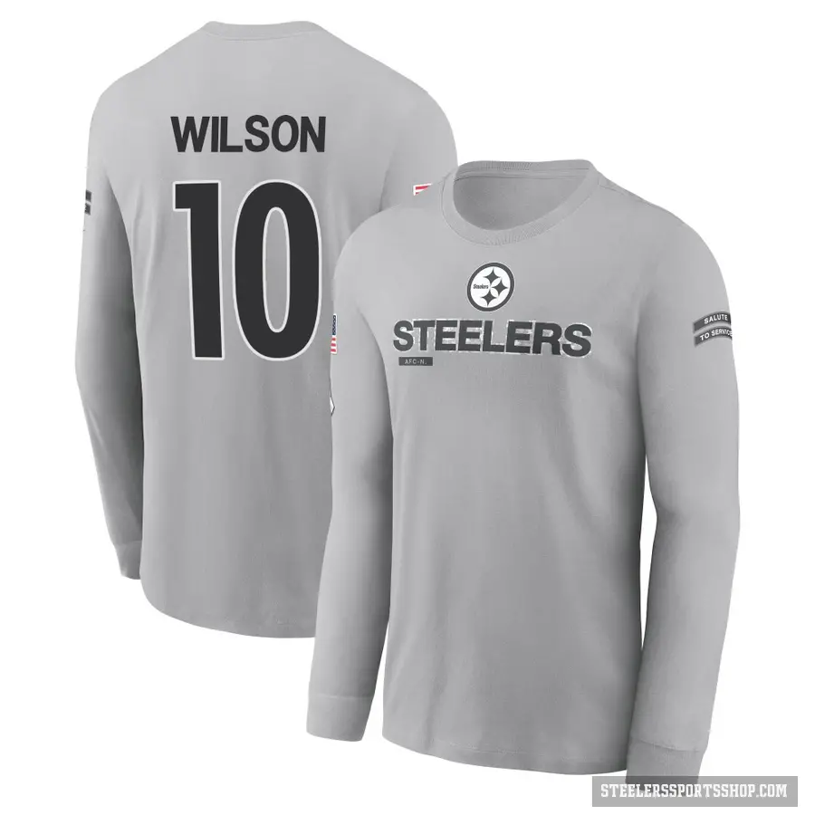 Men's ＃10 Roman Wilson Pittsburgh Steelers Gray 2024 Salute to Service Long Sleeve T-Shirt