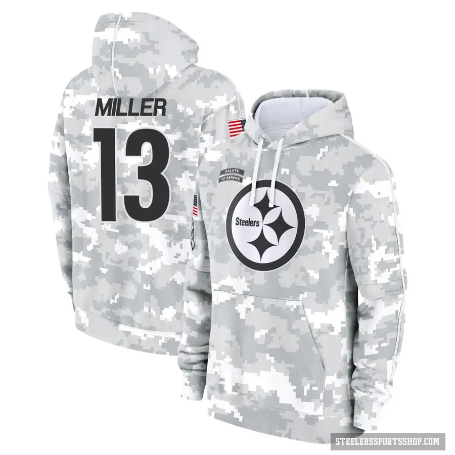 Men's ＃13 Scotty Miller Pittsburgh Steelers Arctic Camo 2024 Salute to Service Club Fleece Pullover Hoodie