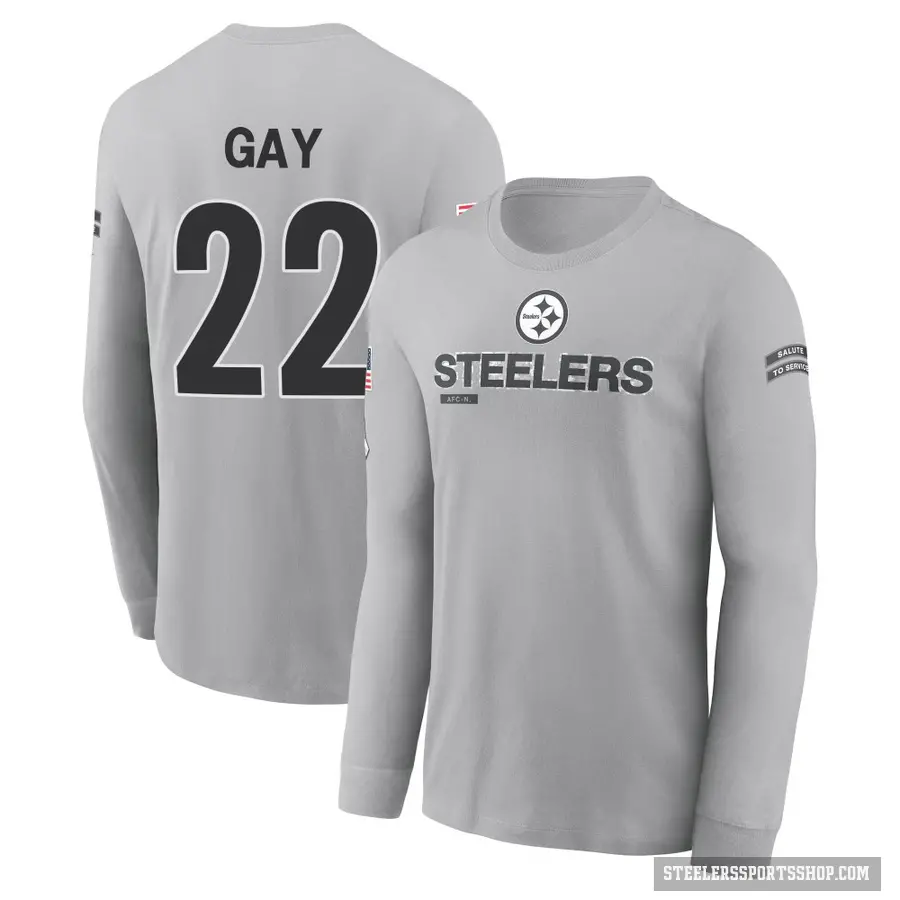 Men's ＃22 William Gay Pittsburgh Steelers Gray 2024 Salute to Service Long Sleeve T-Shirt