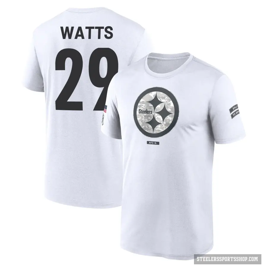 Men's ＃29 Ryan Watts Pittsburgh Steelers White 2024 Salute to Service Performance T-Shirt