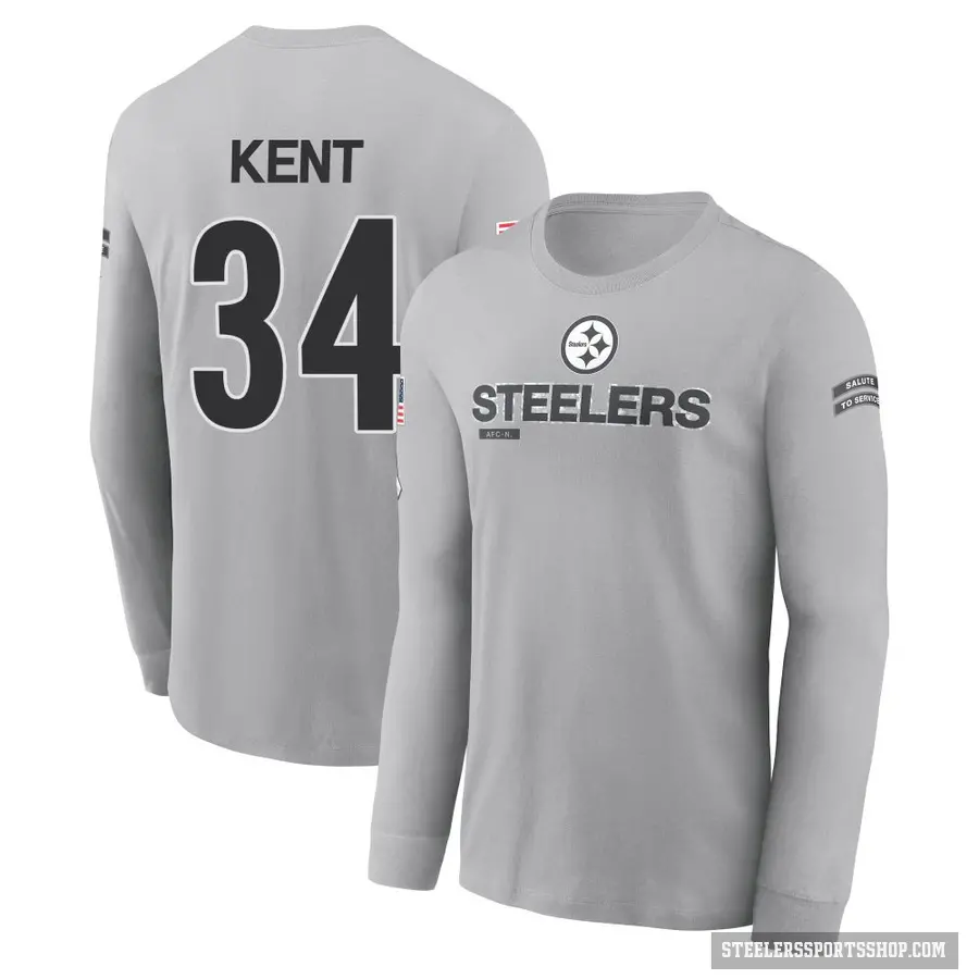 Men's ＃34 Donte Kent Pittsburgh Steelers Gray 2024 Salute to Service Long Sleeve T-Shirt
