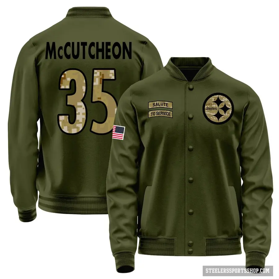 Men's ＃35 Cameron McCutcheon Pittsburgh Steelers Olive Salute to Service Sideline Performance Jacket
