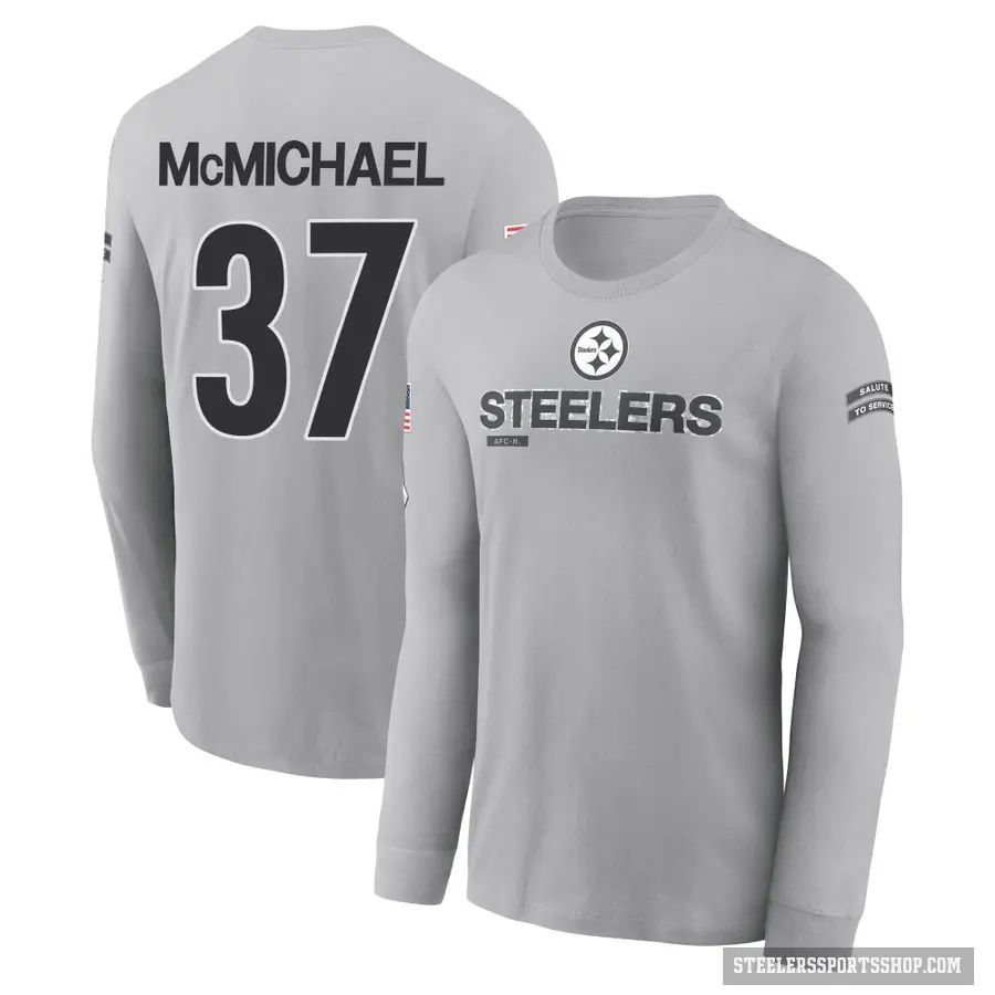 Men's ＃37 Kyler McMichael Pittsburgh Steelers Gray 2024 Salute to Service Long Sleeve T-Shirt