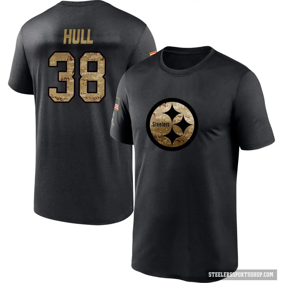 Men's ＃38 Evan Hull Pittsburgh Steelers Black 2020 Salute To Service Performance T-Shirt