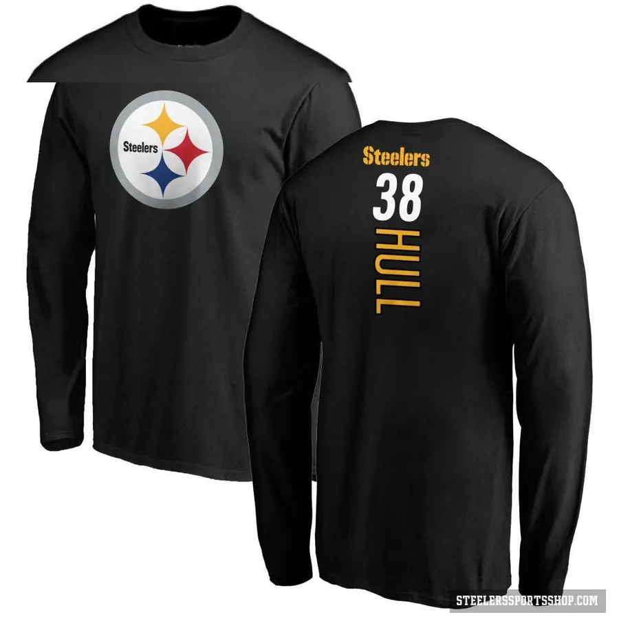 Men's ＃38 Evan Hull Pittsburgh Steelers Black Backer Long Sleeve T-Shirt