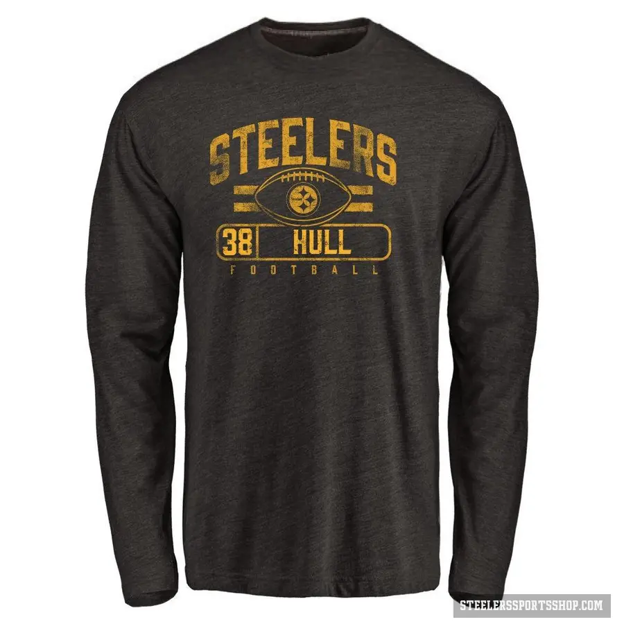 Men's ＃38 Evan Hull Pittsburgh Steelers Black Flanker Long Sleeve T-Shirt