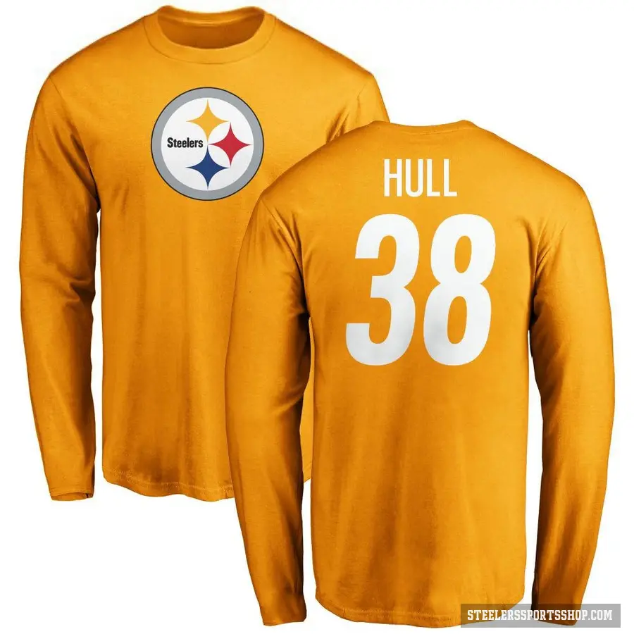Men's ＃38 Evan Hull Pittsburgh Steelers Gold Logo Long Sleeve T-Shirt