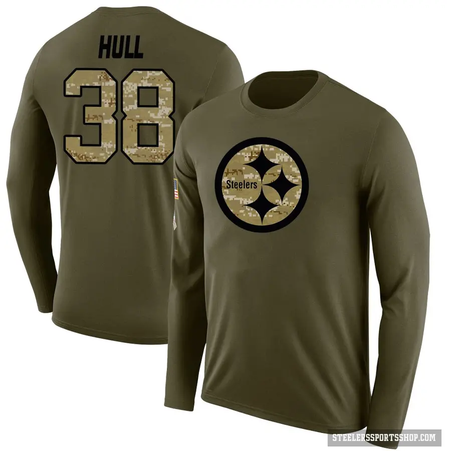 Men's ＃38 Evan Hull Pittsburgh Steelers Olive Salute to Service Sideline Long Sleeve T-Shirt