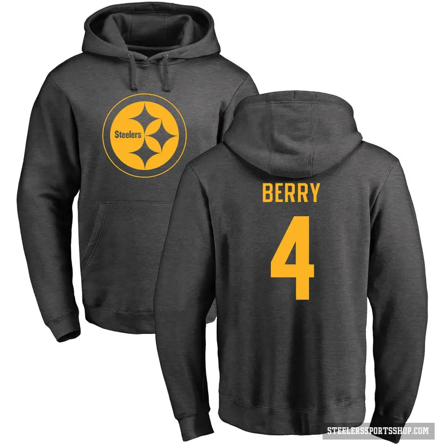 Men's ＃4 Jordan Berry Pittsburgh Steelers Pro Line by Branded Ash One Color Pullover Hoodie