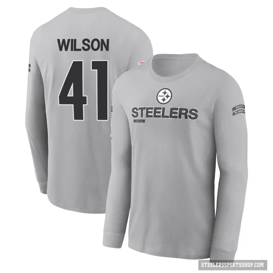 Men's ＃41 Payton Wilson Pittsburgh Steelers Gray 2024 Salute to Service Long Sleeve T-Shirt