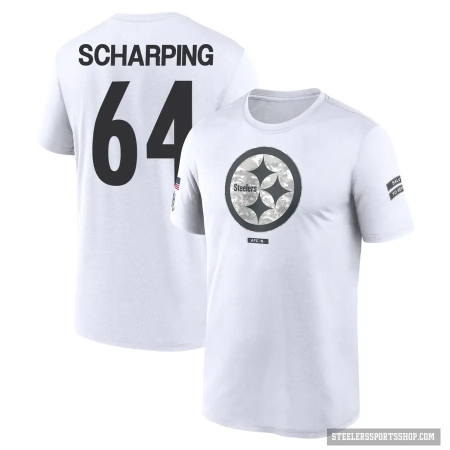 Men's ＃64 Max Scharping Pittsburgh Steelers White 2024 Salute to Service Performance T-Shirt