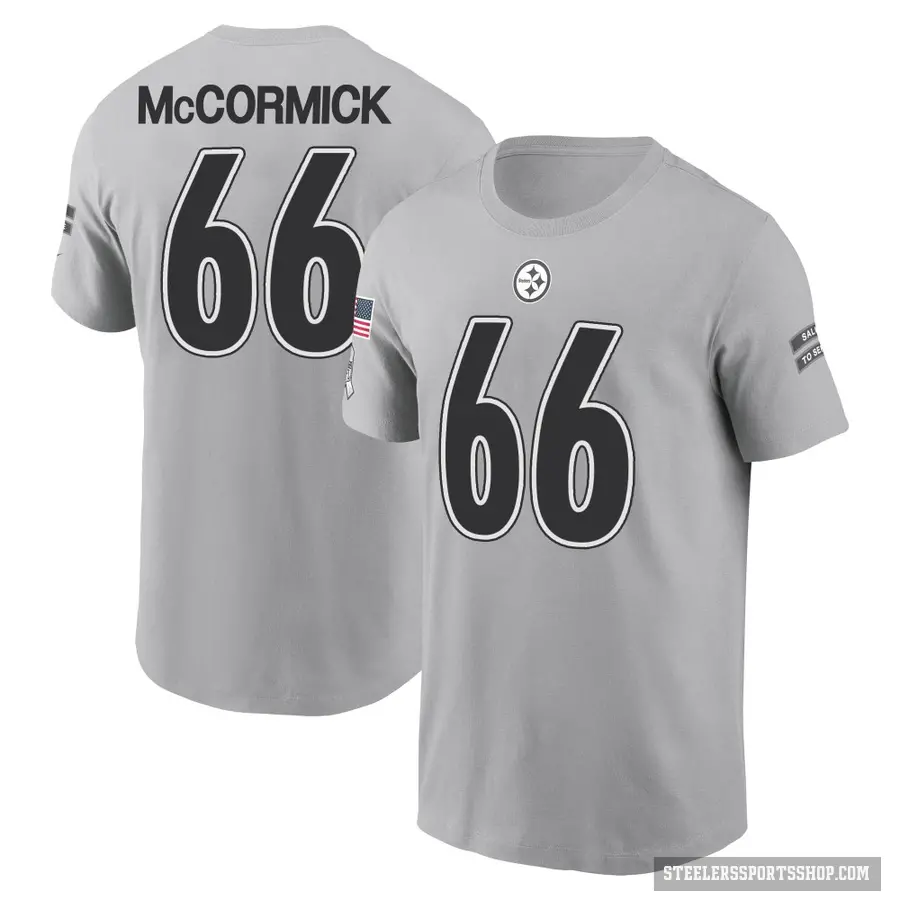 Men's ＃66 Mason McCormick Pittsburgh Steelers Gray 2024 Salute to Service T-Shirt