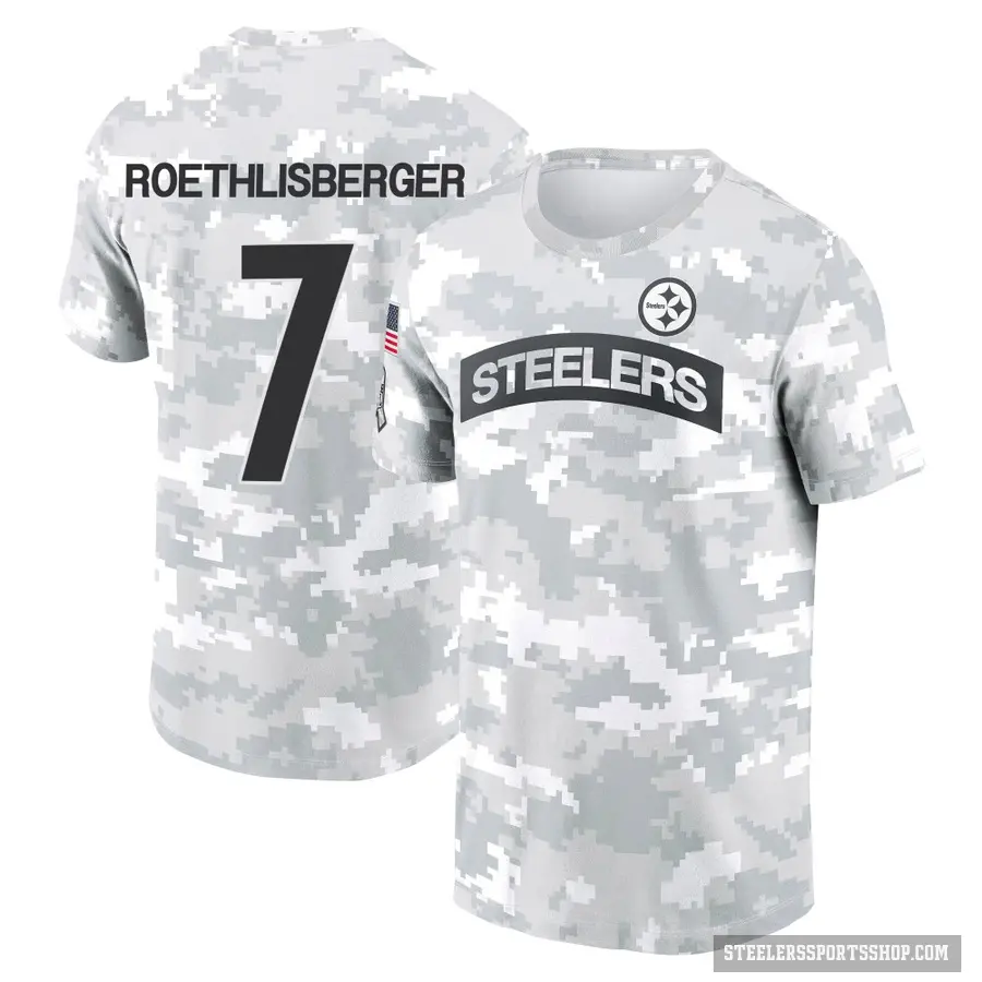 Men's ＃7 Ben Roethlisberger Pittsburgh Steelers Camo Arctic 2024 Salute to Service Performance T-Shirt