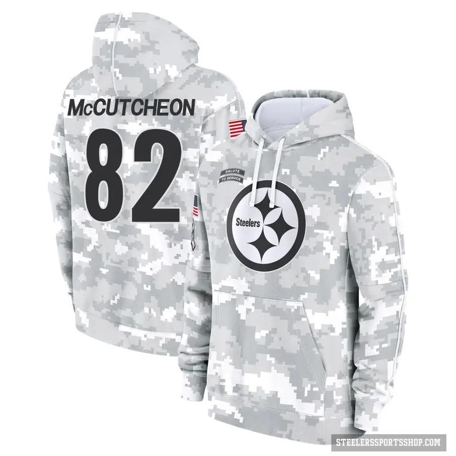 Men's ＃82 Lance McCutcheon Pittsburgh Steelers Arctic Camo 2024 Salute to Service Club Fleece Pullover Hoodie