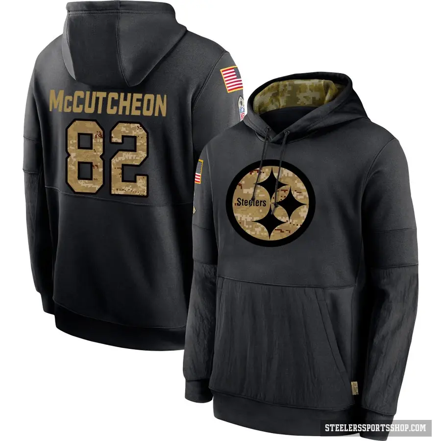 Men's ＃82 Lance McCutcheon Pittsburgh Steelers Black 2020 Salute to Service Sideline Performance Pullover Hoodie