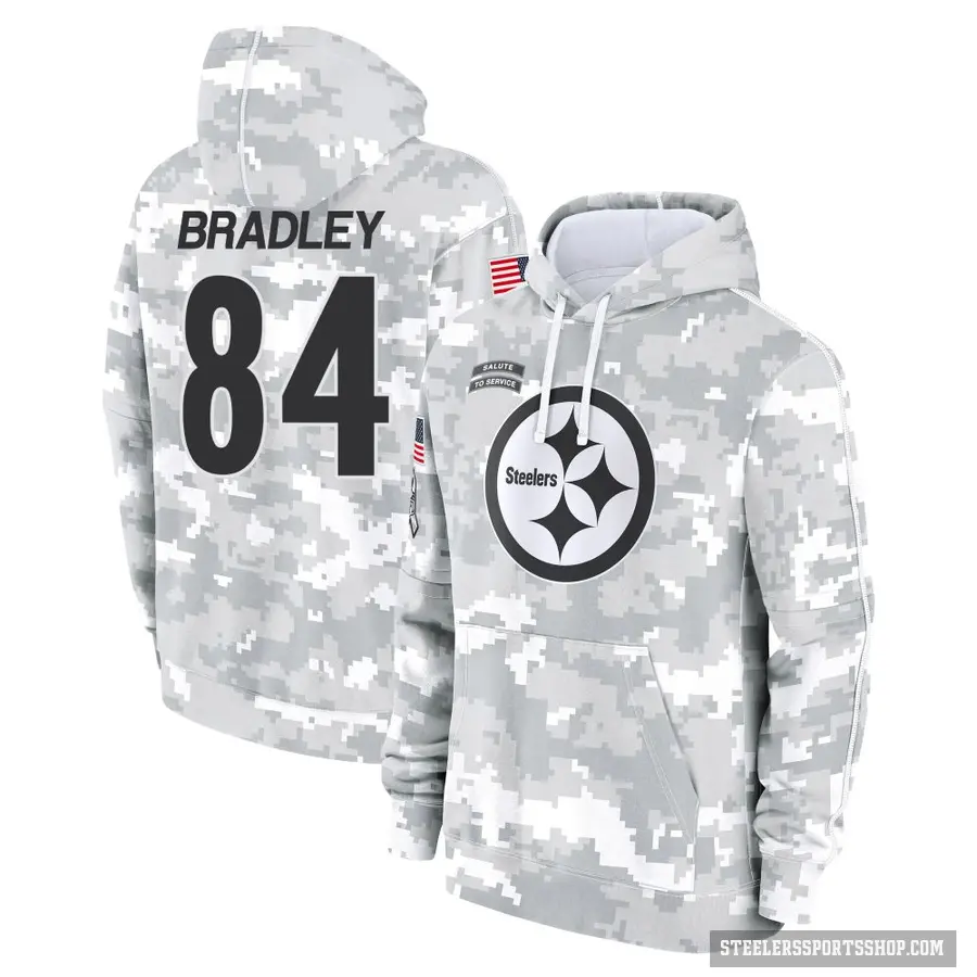 Men's ＃84 Ja'Marcus Bradley Pittsburgh Steelers Arctic Camo 2024 Salute to Service Club Fleece Pullover Hoodie