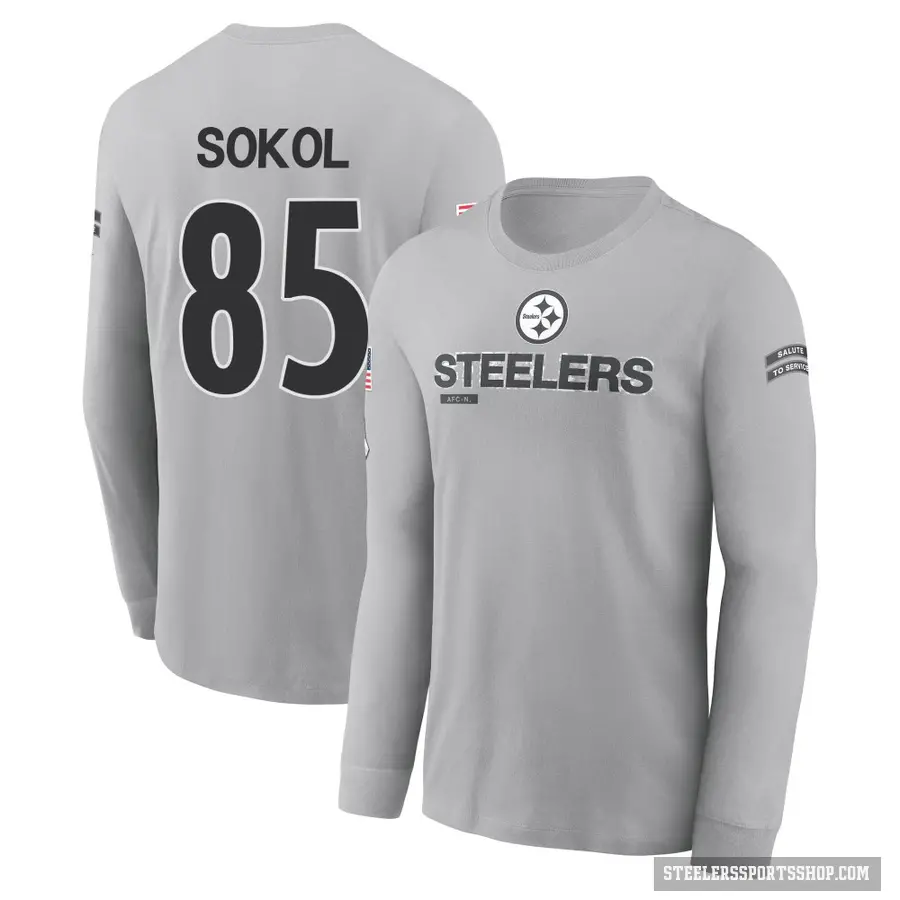 Men's ＃85 Matt Sokol Pittsburgh Steelers Gray 2024 Salute to Service Long Sleeve T-Shirt