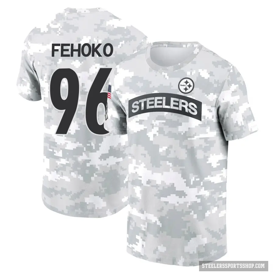 Men's ＃96 Breiden Fehoko Pittsburgh Steelers Camo Arctic 2024 Salute to Service Performance T-Shirt