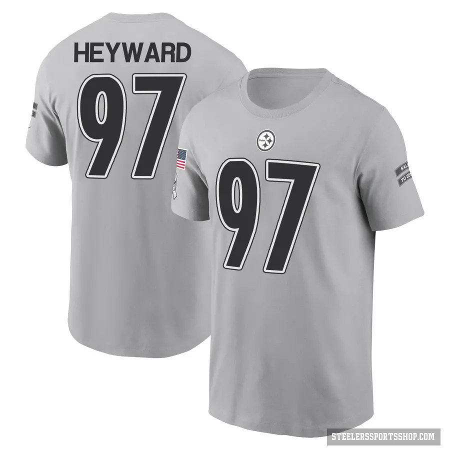Men's ＃97 Cameron Heyward Pittsburgh Steelers Gray 2024 Salute to Service T-Shirt