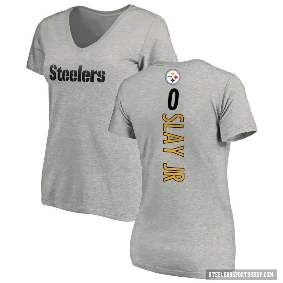 Women's ＃0 Darius Slay Jr. Pittsburgh Steelers Ash Backer V-Neck T-Shirt