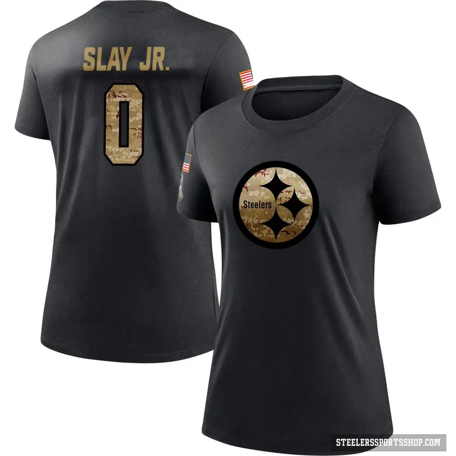 Women's ＃0 Darius Slay Jr. Pittsburgh Steelers Black 2020 Salute To Service Performance T-Shirt