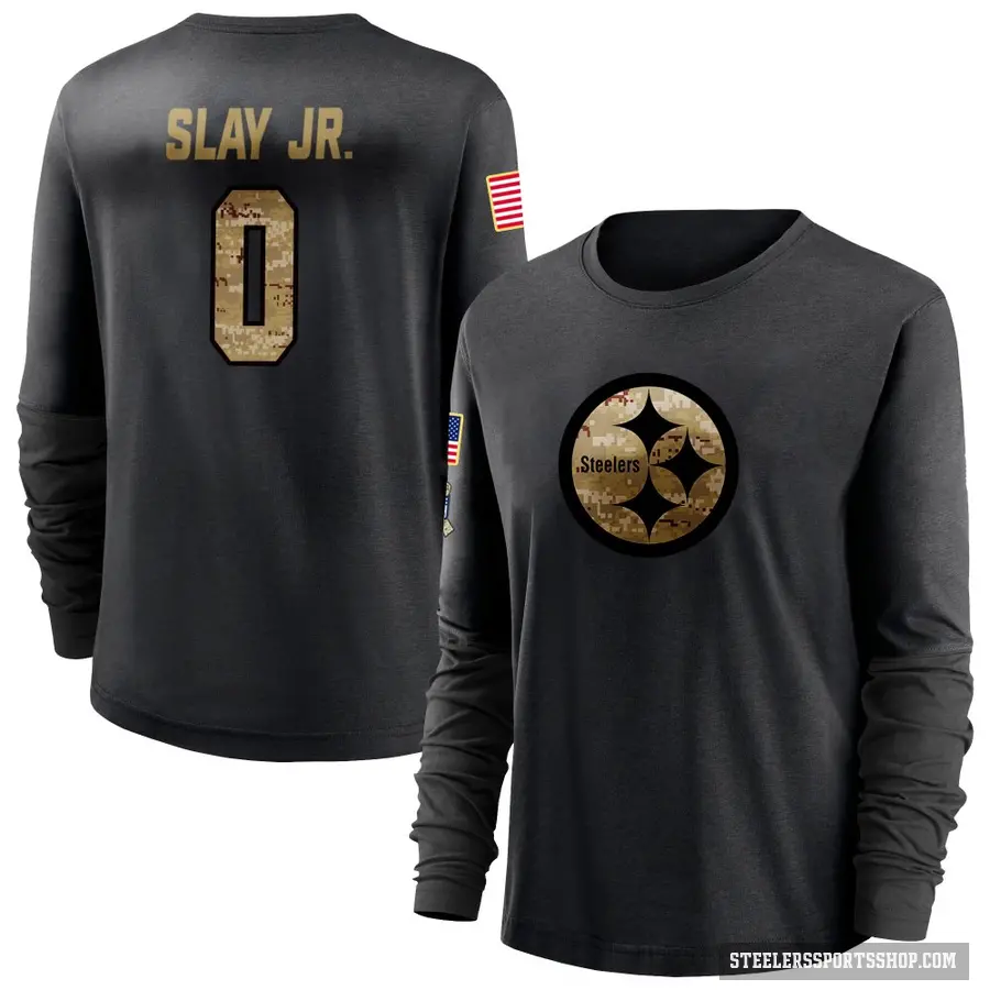 Women's ＃0 Darius Slay Jr. Pittsburgh Steelers Black 2020 Salute To Service Sideline Performance Long Sleeve T-Shirt