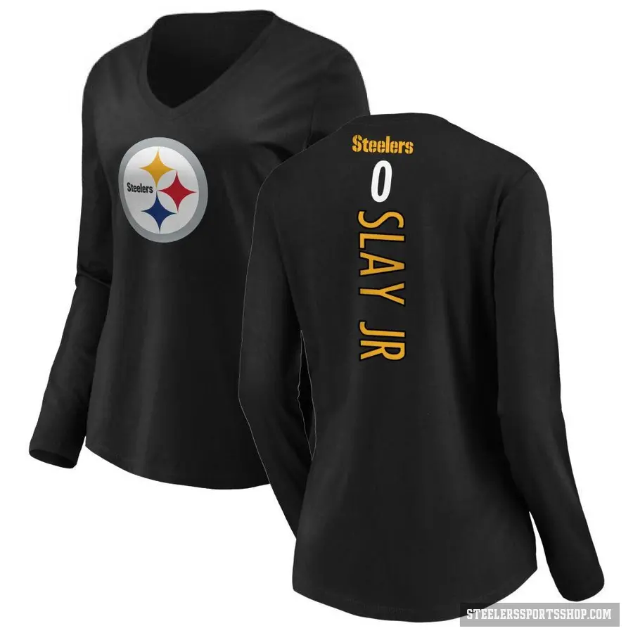 Women's ＃0 Darius Slay Jr. Pittsburgh Steelers Black Backer Slim Fit Long Sleeve T-Shirt