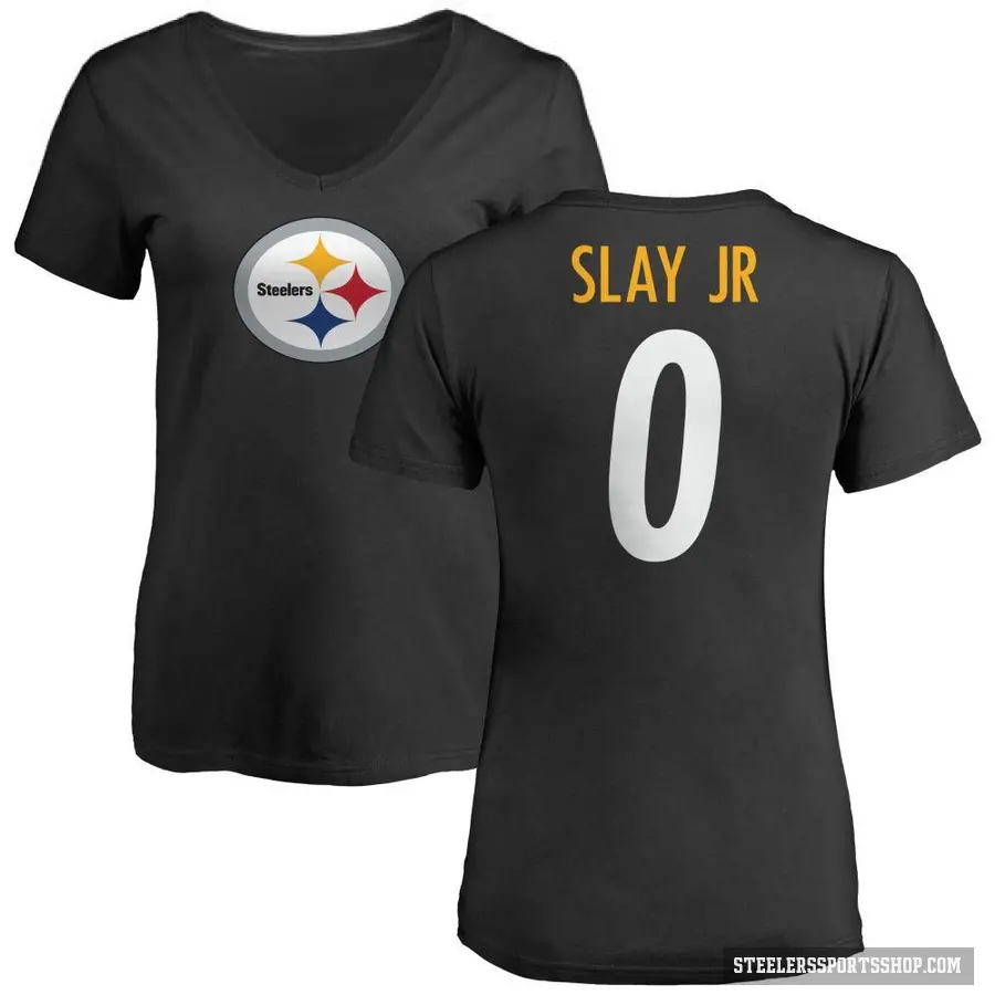 Women's ＃0 Darius Slay Jr. Pittsburgh Steelers Black Logo Slim Fit T-Shirt