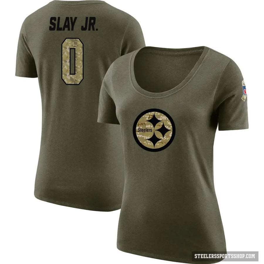 Women's ＃0 Darius Slay Jr. Pittsburgh Steelers Olive Salute to Service Scoop Neck T-Shirt