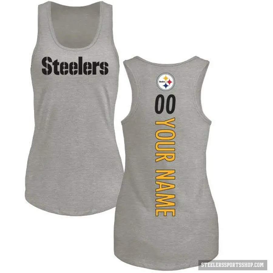Women's ＃00 Custom Pittsburgh Steelers Ash Backer Tank Top