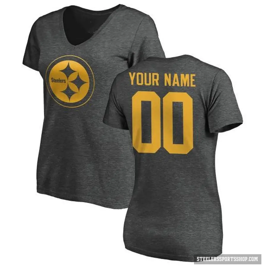 Women's ＃00 Custom Pittsburgh Steelers Ash One Color T-Shirt