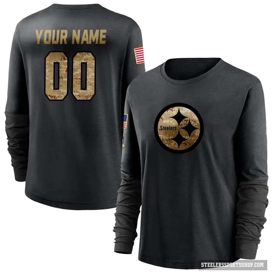 Women's ＃00 Custom Pittsburgh Steelers Black 2020 Salute To Service Sideline Performance Long Sleeve T-Shirt