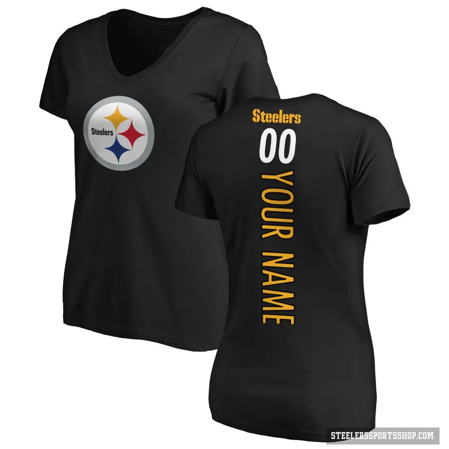Women's ＃00 Custom Pittsburgh Steelers Black Backer Slim Fit T-Shirt