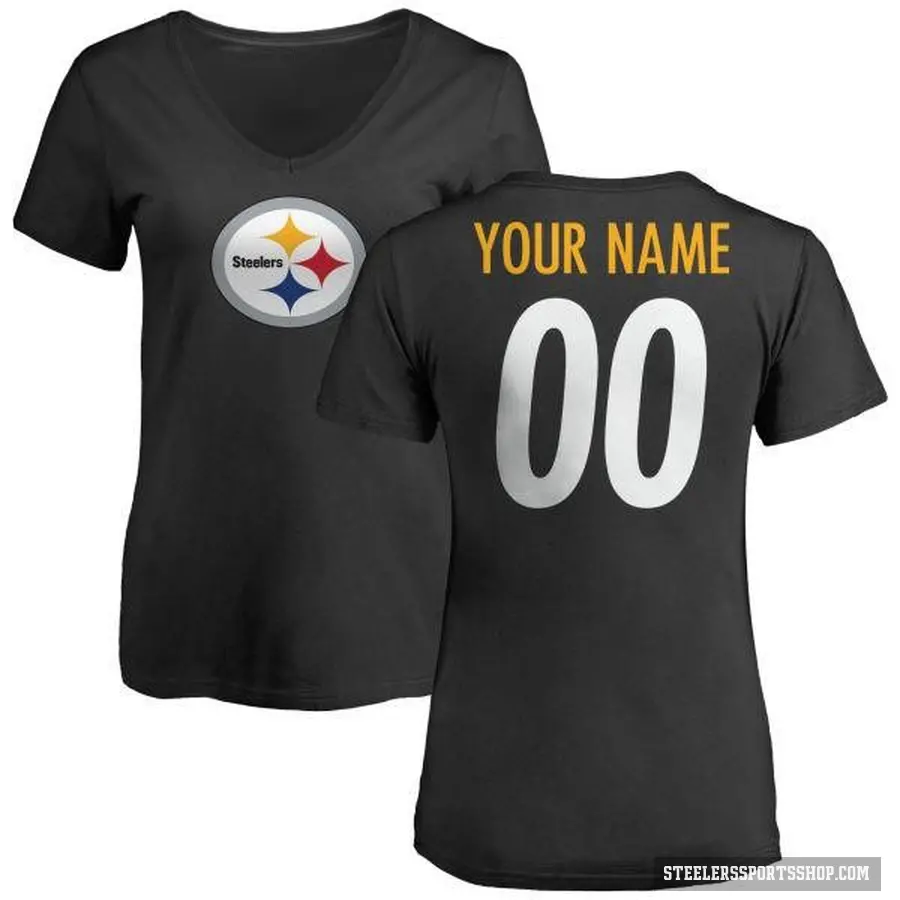 Women's ＃00 Custom Pittsburgh Steelers Black Logo Slim Fit T-Shirt