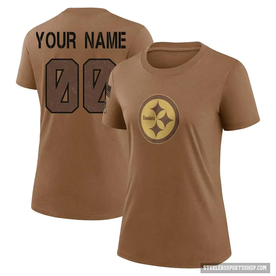 Women's ＃00 Custom Pittsburgh Steelers Brown 2023 Salute To Service Performance T-Shirt