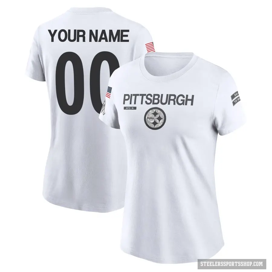 Women's ＃00 Custom Pittsburgh Steelers White 2024 Salute to Service Performance T-Shirt