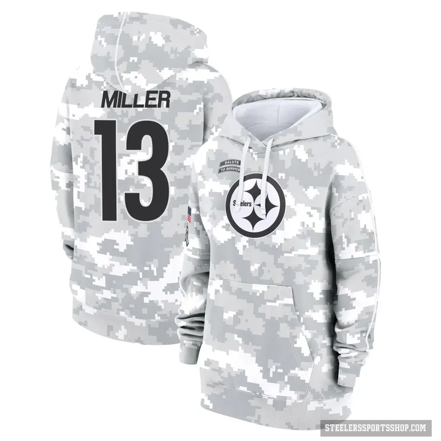 Women's ＃13 Scotty Miller Pittsburgh Steelers Arctic Camo 2024 Salute to Service Club Fleece Pullover Hoodie