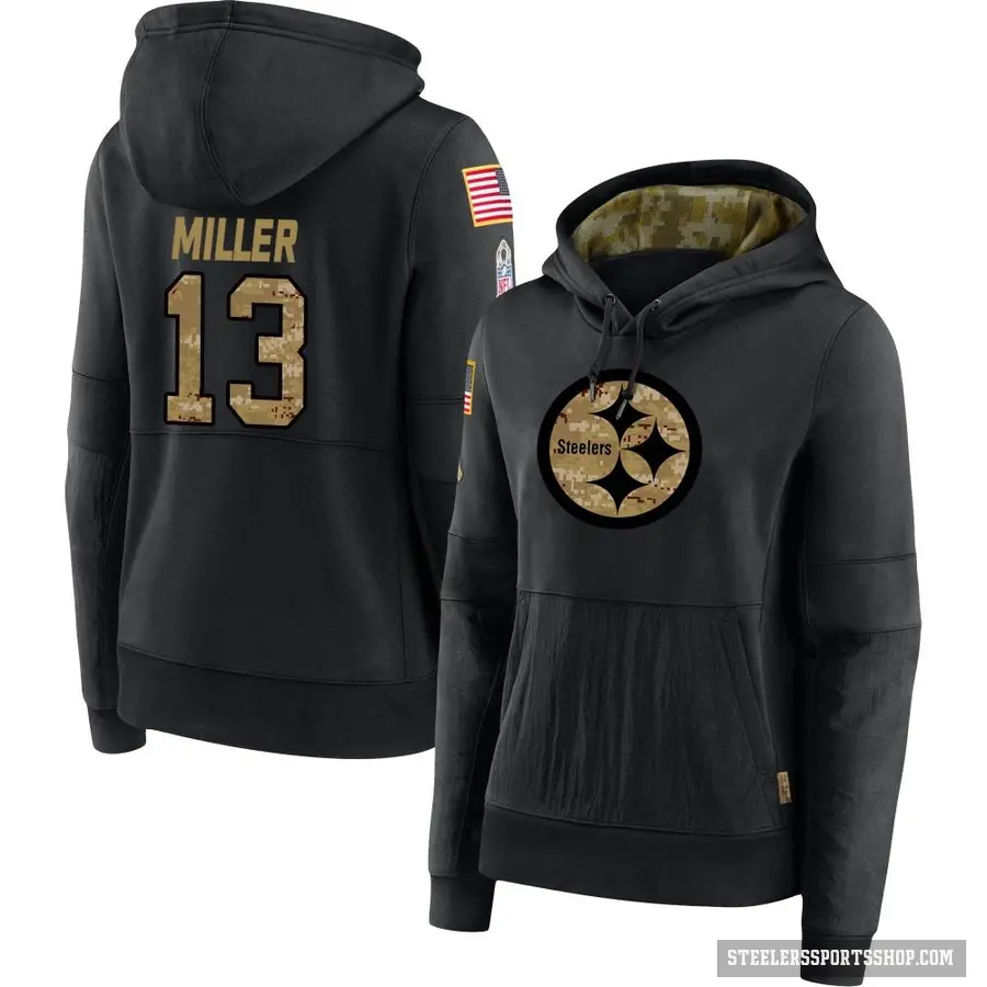 Women's ＃13 Scotty Miller Pittsburgh Steelers Black 2020 Salute to Service Sideline Performance Pullover Hoodie
