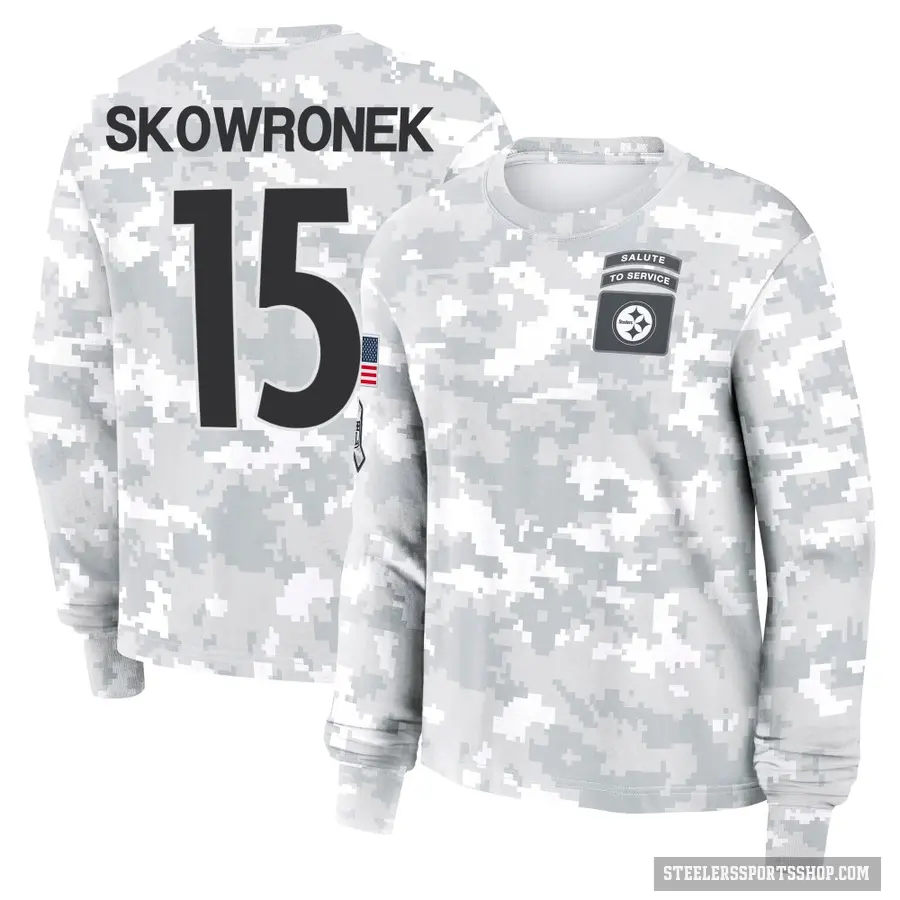Women's ＃15 Ben Skowronek Pittsburgh Steelers Camo Arctic 2024 Salute to Service Long Sleeve T-Shirt