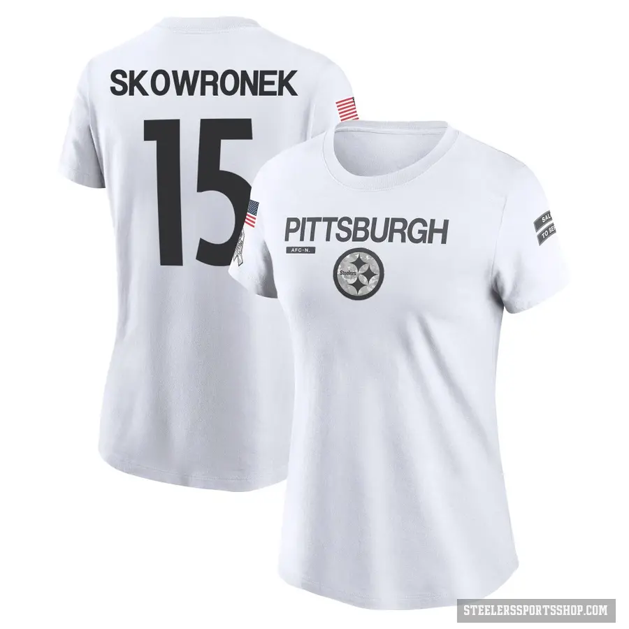 Women's ＃15 Ben Skowronek Pittsburgh Steelers White 2024 Salute to Service Performance T-Shirt