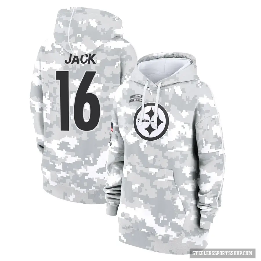 Women's ＃16 Myles Jack Pittsburgh Steelers Arctic Camo 2024 Salute to Service Club Fleece Pullover Hoodie