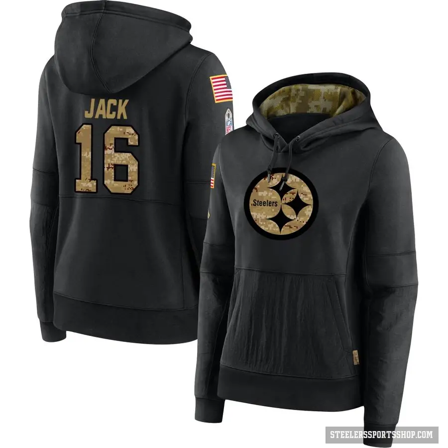 Women's ＃16 Myles Jack Pittsburgh Steelers Black 2020 Salute to Service Sideline Performance Pullover Hoodie