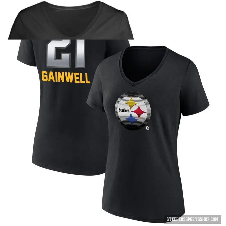 Women's ＃21 Kenneth Gainwell Pittsburgh Steelers Black Midnight Mascot T-Shirt