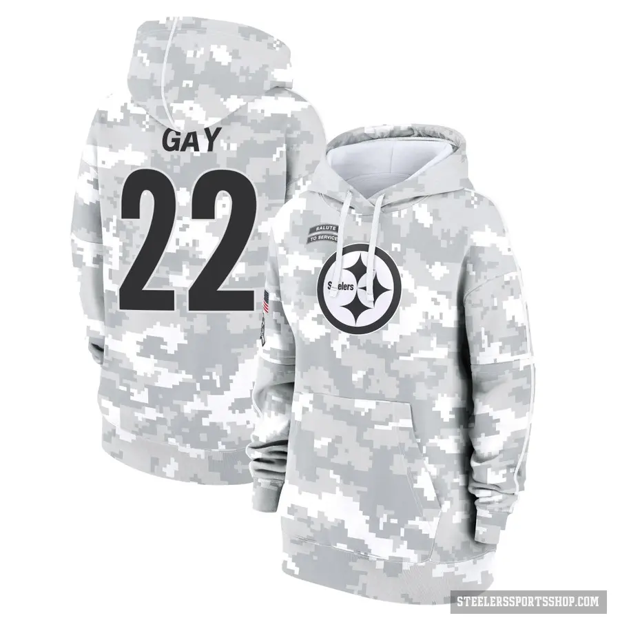 Women's ＃22 William Gay Pittsburgh Steelers Arctic Camo 2024 Salute to Service Club Fleece Pullover Hoodie