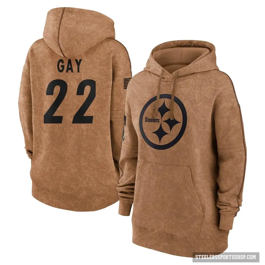 Women's ＃22 William Gay Pittsburgh Steelers Brown 2023 Salute To Service Pullover Hoodie